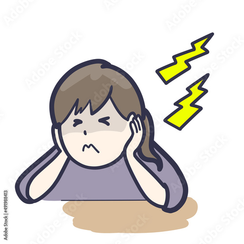 耳を抑えて騒音を我慢する女性のイラスト