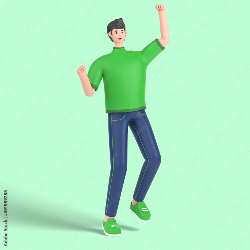 3d male character jumping and celebrates success 3d male character jumping and celebrates success