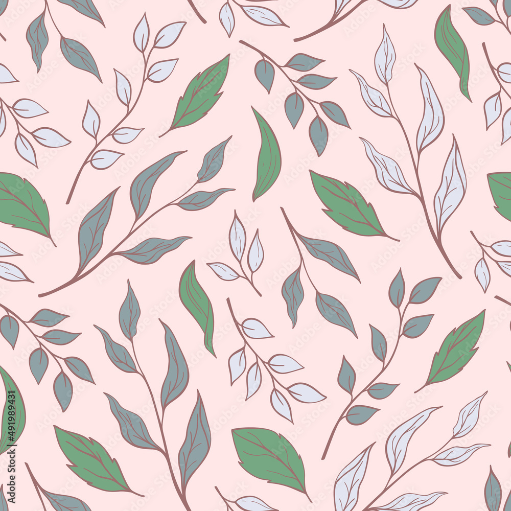 Hand drawn seamless pattern vector of leaves. Decorative floral doodle illustration for greeting card, invitation, wallpaper, wrapping paper, fabric Hand drawn seamless pattern vector of leaves. Decorative floral doodle illustration for greeting card, invitation, wallpaper, wrapping paper, fabric