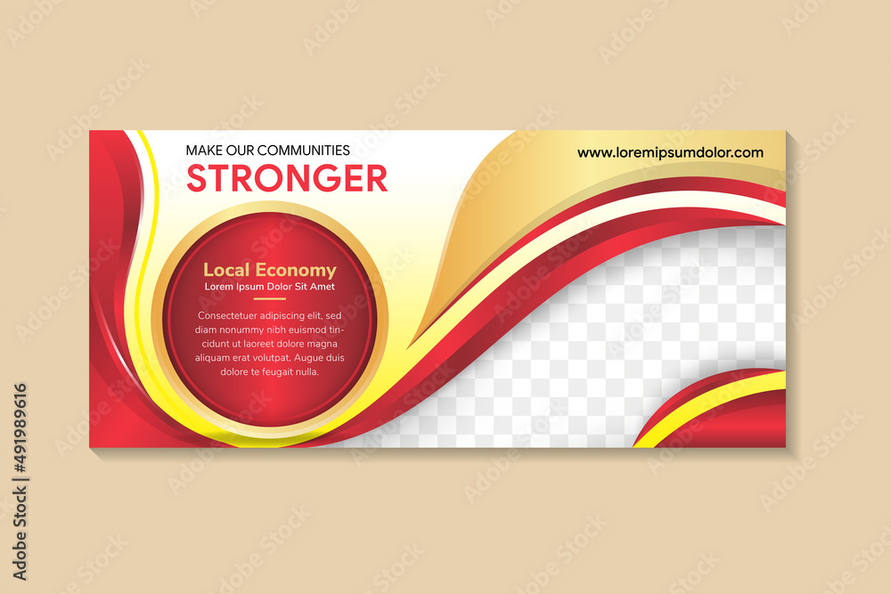 Fototapeta premium A healthy community, support for the local economy horizontal banner template. The development of agriculture communities in America. Poster, greeting card, background. space for text and photo
