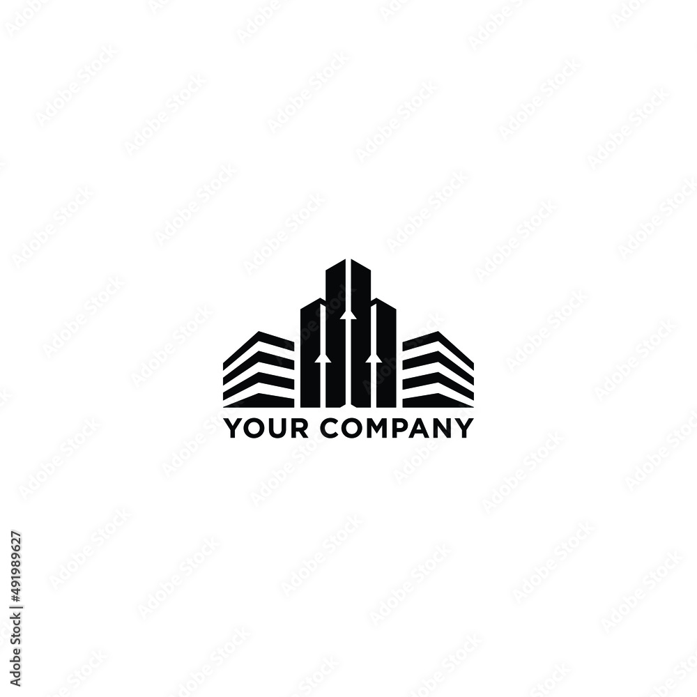 Vector logo concept for accounting or real estate. Logo design with commercial building and bar graph