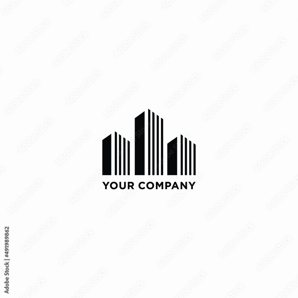 Vector logo concept for accounting or real estate. Logo design with commercial building and bar graph Vector logo concept for accounting or real estate. Logo design with commercial building and bar graph