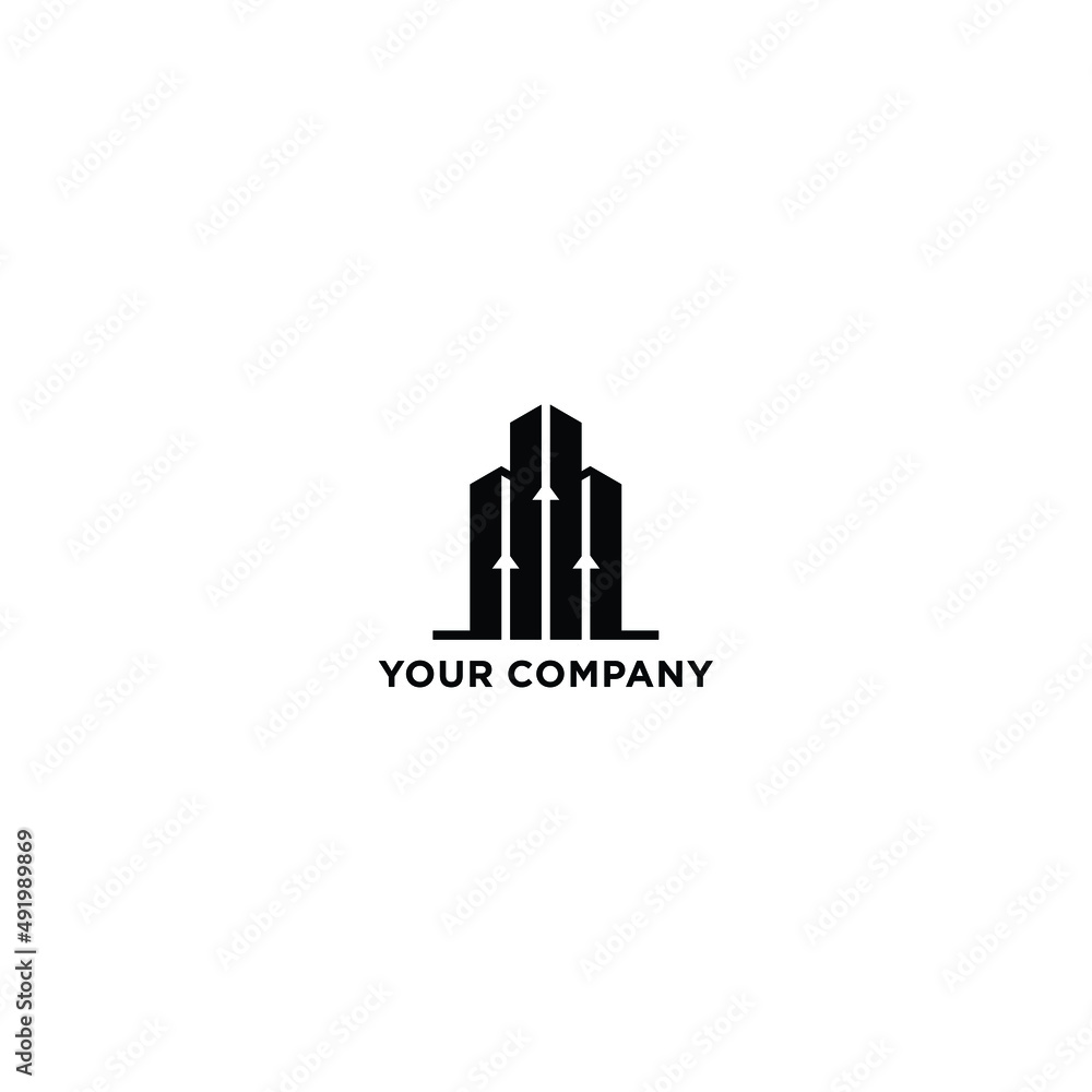 Vector logo concept for accounting or real estate. Logo design with commercial building and bar graph