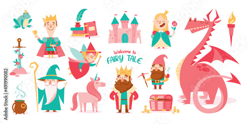 Set of cartoon fairytale isolated characters.