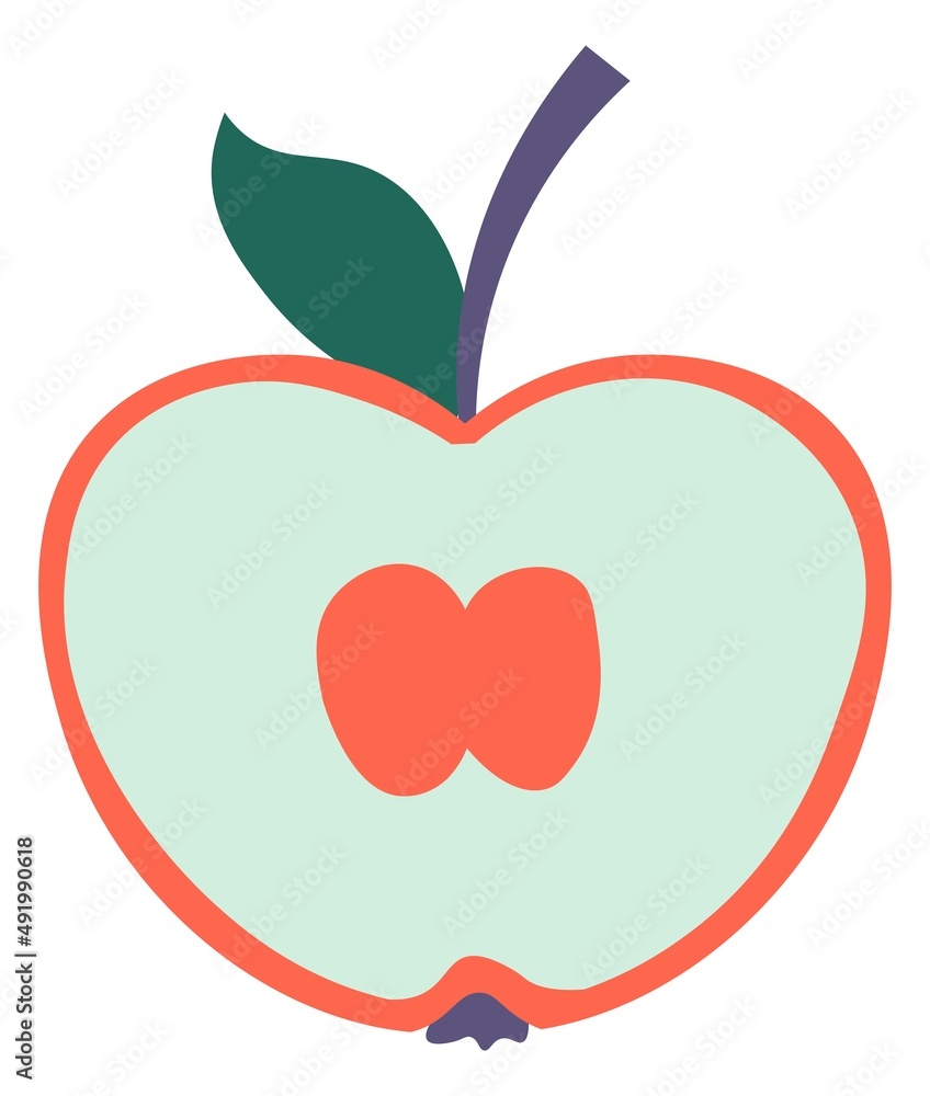 Fototapeta premium Halved apple with leaf, organic nutritious snack