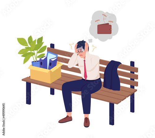 Fear of poverty and unemployment semi flat color vector character. Sitting figure. Full body person on white. Stress simple cartoon style illustration for web graphic design and animation