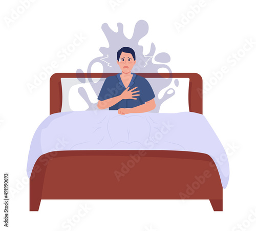 Nocturnal fears semi flat color vector character. Lying figure. Full body person on white. Nightmare and panic attack simple cartoon style illustration for web graphic design and animation