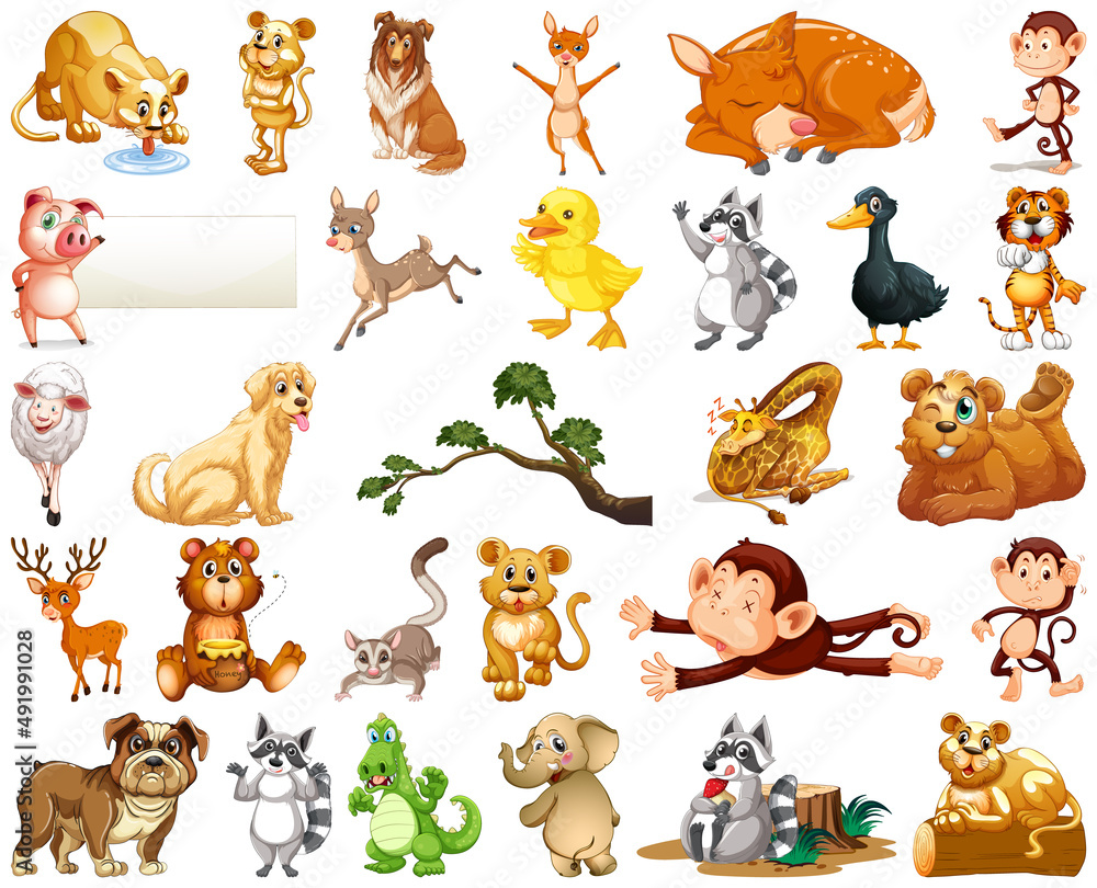 Obraz premium Set of animal cartoon character