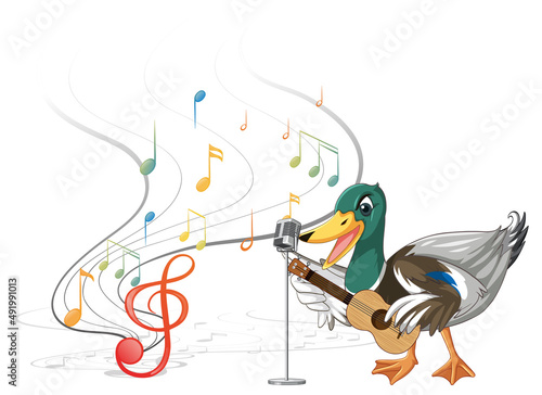 The duck play guitar, ukulele with music note