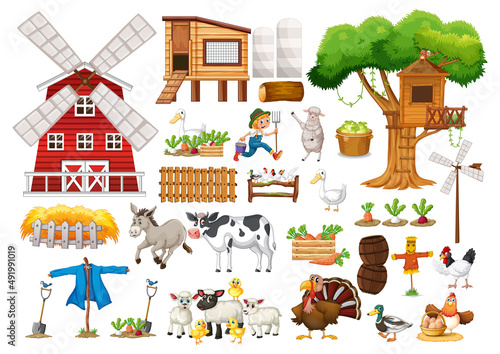Animal and farm objects set