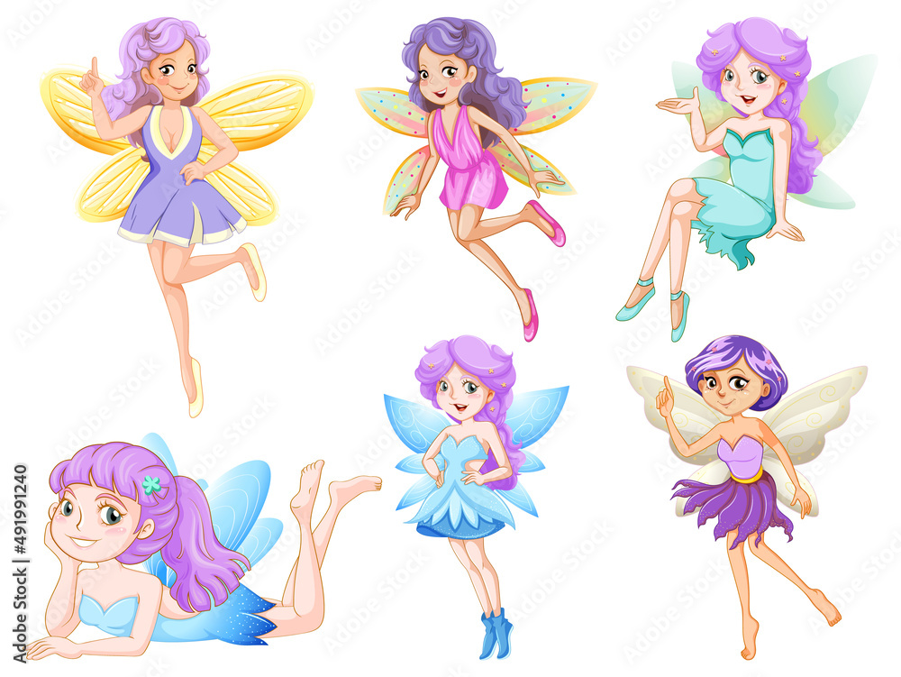 Set of different beautiful fairy girl cartoon character Set of different beautiful fairy girl cartoon character