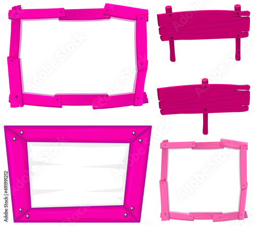 Set of wooden sign banner in pink colour