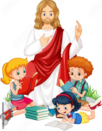 Jesus and children on white background