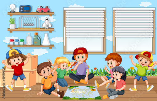 Children playing boardgame in the room