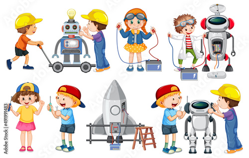 Set of children doing different activities