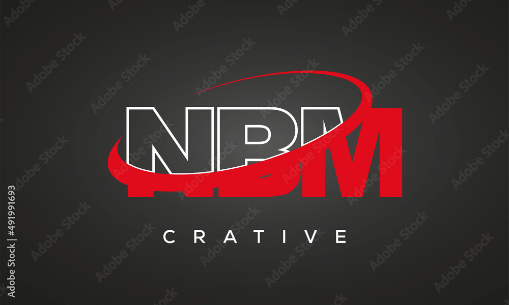 NBM creative letters logo with 360 symbol vector art template design