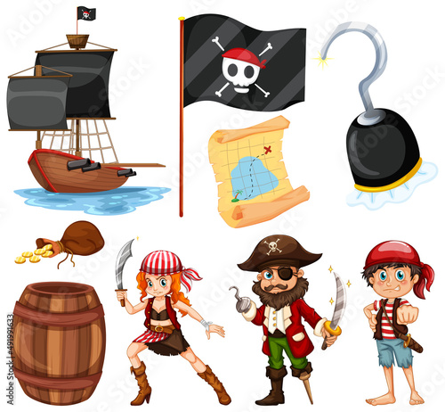 Set of different pirates cartoon characters