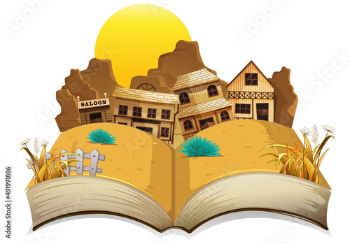 Open book with country landscape
