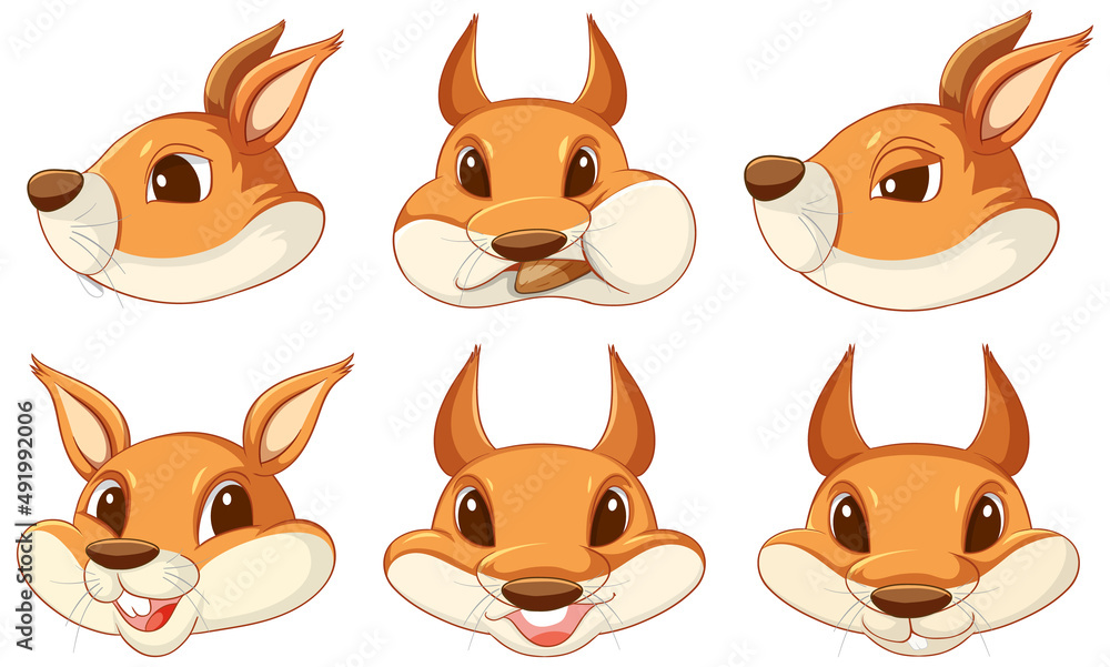 Set of squirrel cartoon head style Set of squirrel cartoon head style