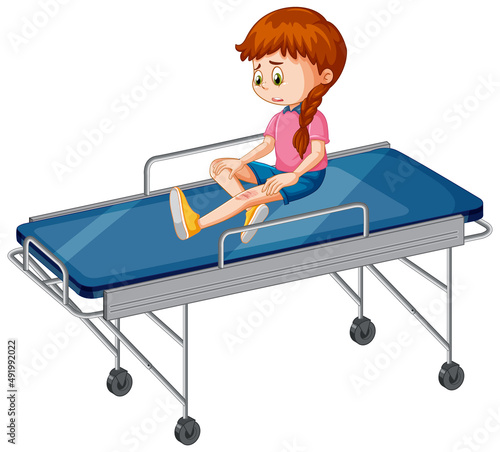 A girl injure sit on emergency bed