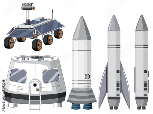 Set of spaceship and satellite objects