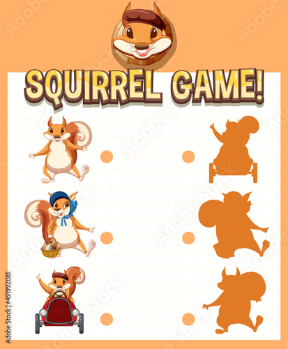 A squirrel matching game worksheet for children
