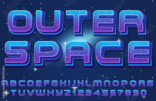 A set of English alphabet space font on space background