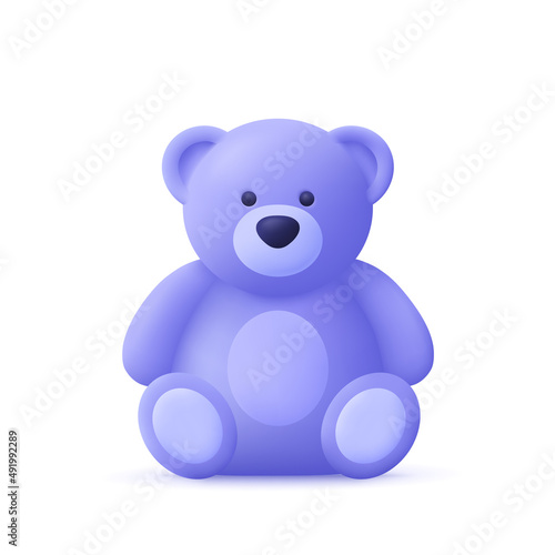 Cute Teddy bear toy. 3d vector icon. Cartoon minimal style.