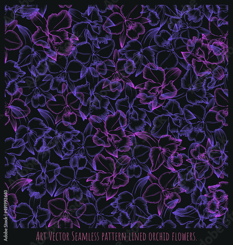 Art Vector Seamless pattern lined orchid flowers