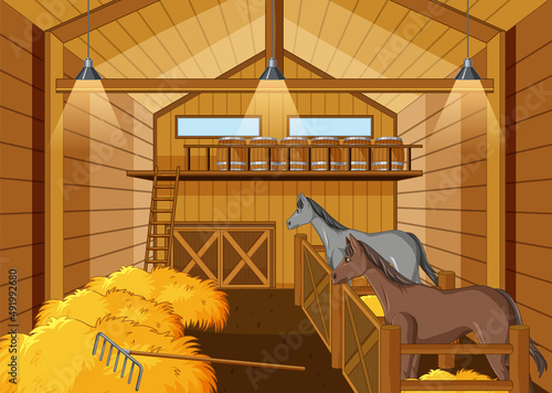 Scene with horse inside the barn