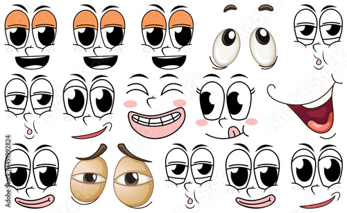Set of facial expression on white background