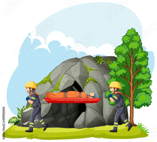 Rescue using stretcher in forest