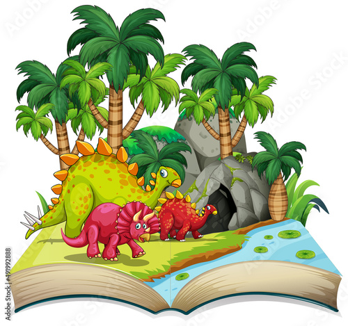 Book of dinosaur in the forest