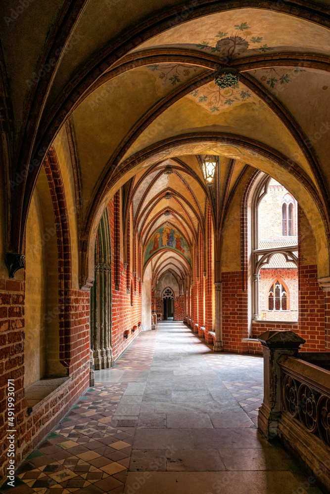 Gothic arched vault gallery in Malbork Castle