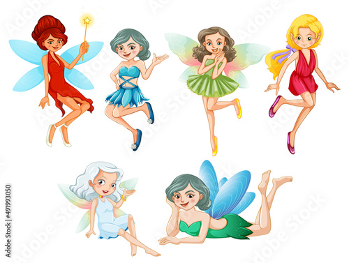 A set of lovely fairy on white background