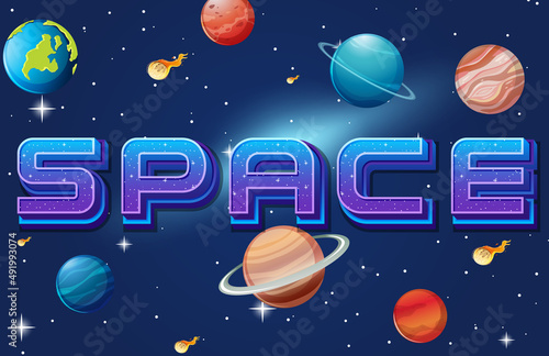 Space logo with planet on space background