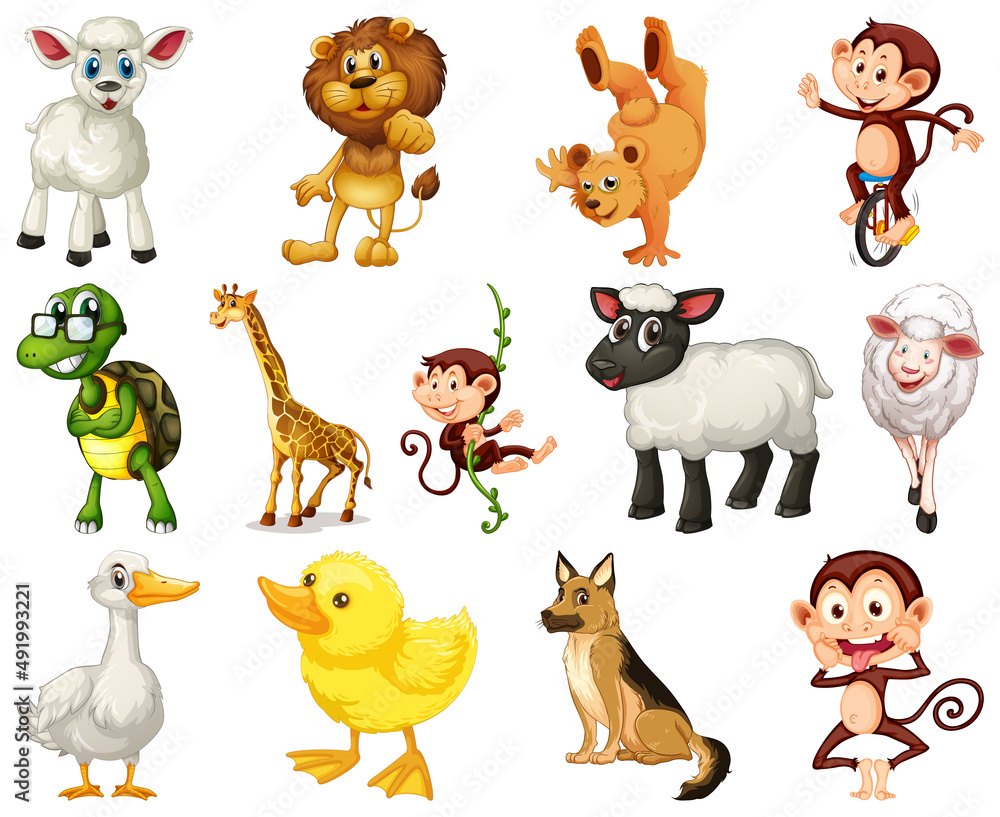 Fototapeta premium Set of animal cartoon character