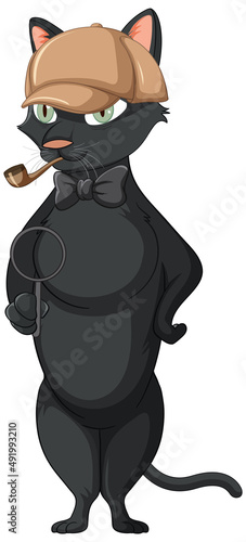 Detective cat wearing brown overcoat and hat
