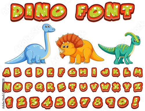Font design for english alphabets in dinosaur character