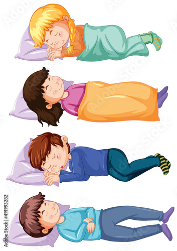 Set of children sleeping on the floor