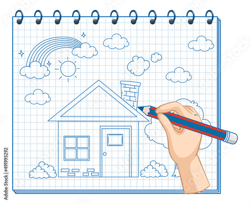 A notebook with a doodle sketch design at the cover page