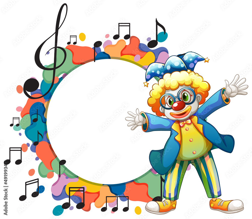Obraz premium Cute clown with blank music note template
