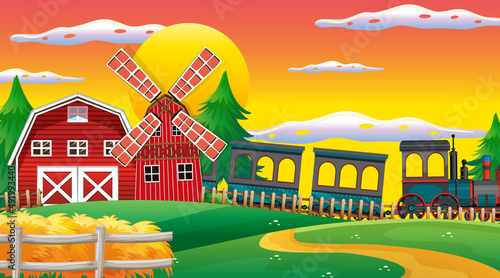Outdoor scene with a steam locomotive train
