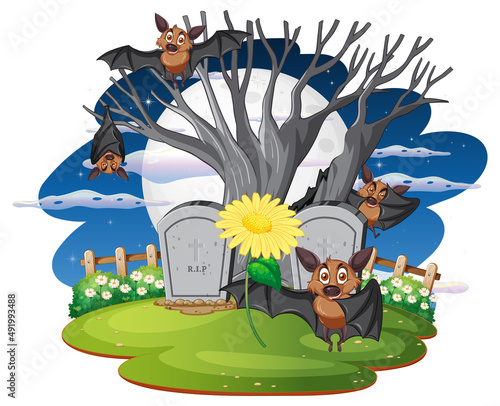 An isolated scene with halloween bats in catoon style