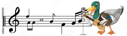 The duck play guitar, ukulele with music note