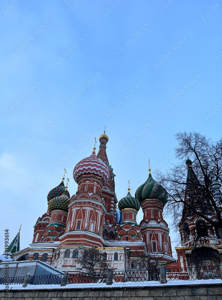 St. Basil's Cathedral on a winter day. The Cathedral of Vasily the Blessed in Moscow. Capital. Red Square. Russia. Orthodox. Temple