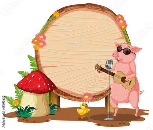 Blank round wooden signboard with animal