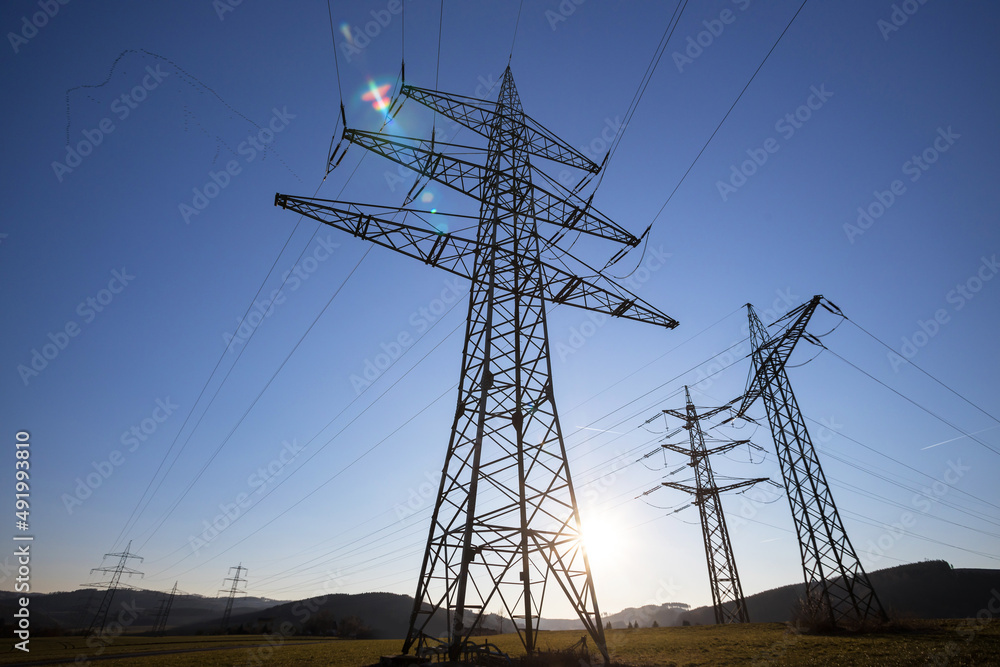 high voltage road evening sky silhouettes