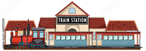 Train station with steam locomotive