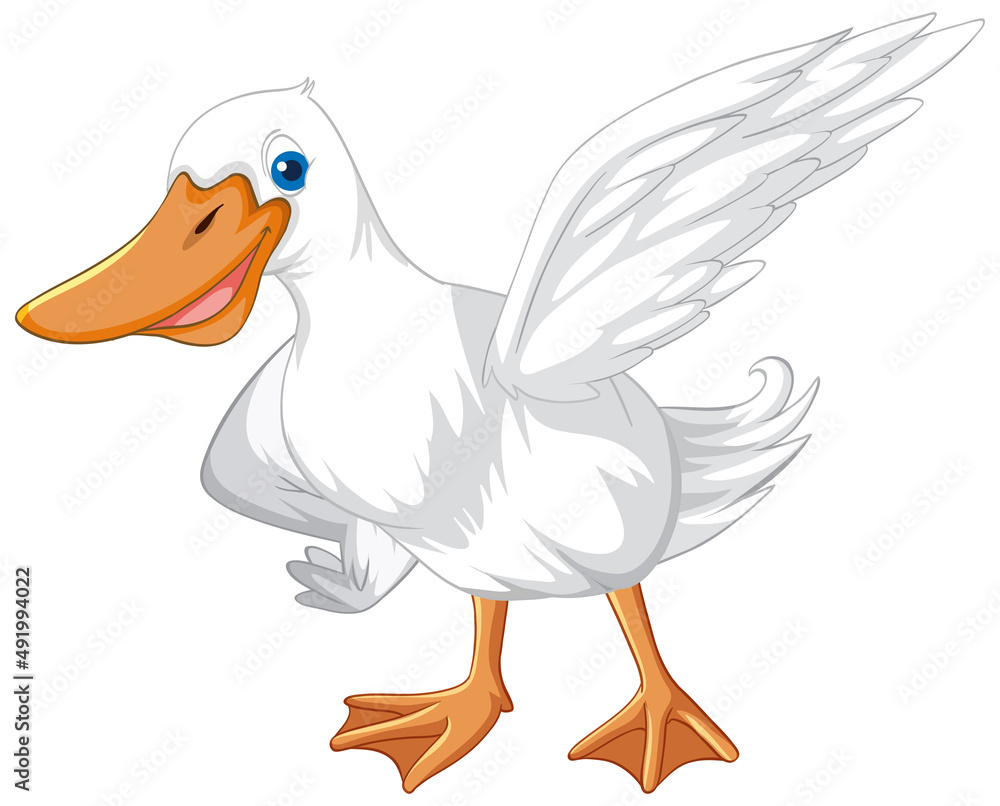White duck cartoon character on white background White duck cartoon character on white background